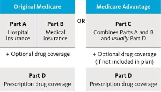 Image showing how Medicare Part D and Medicare Advantage plans fit with traditional medicare to cover prescription drugs