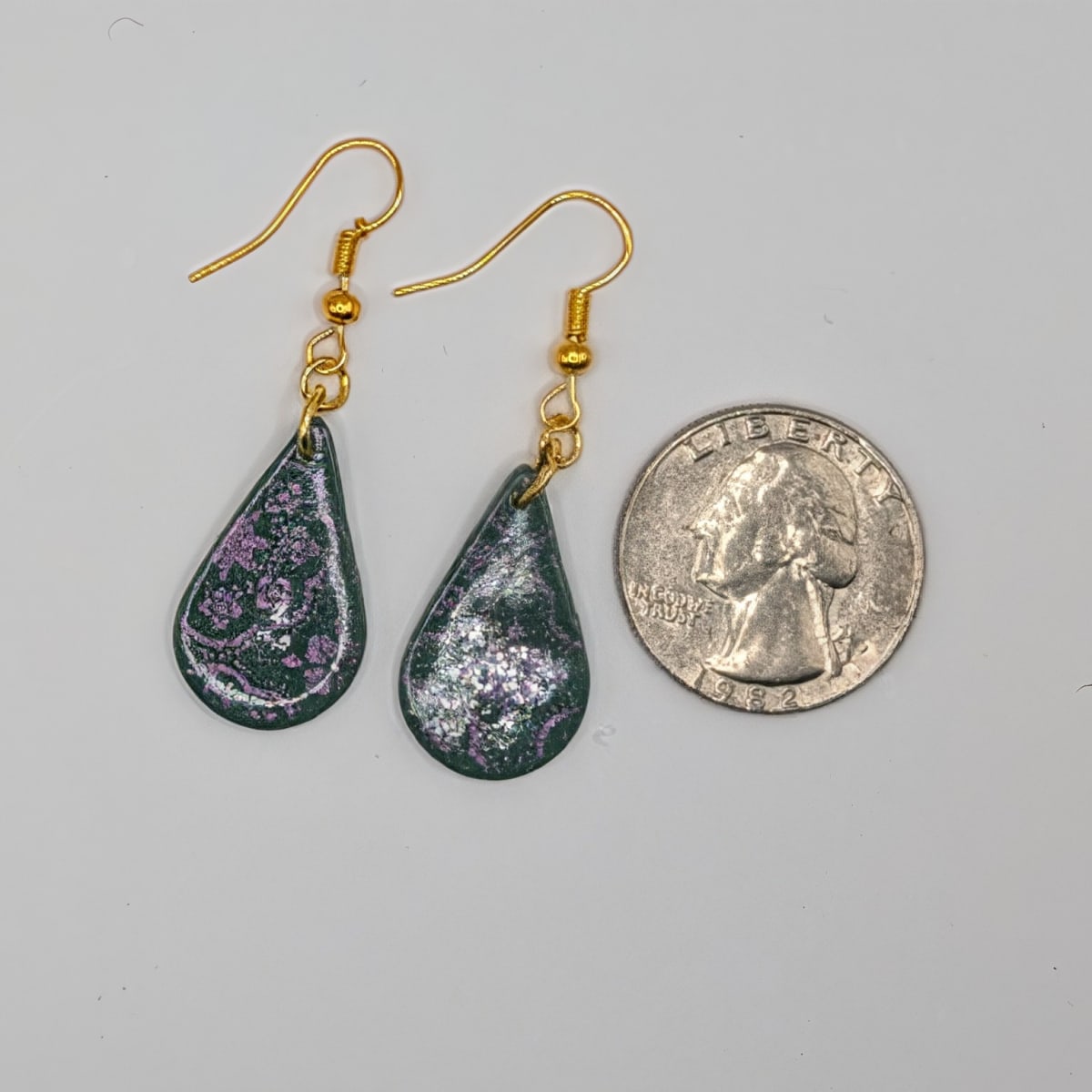 Moroccan Teardrop Dangle Earrings, Lightweight Polymer Clay Earrings, Subtle Gold Shimmer Everyday Jewelry