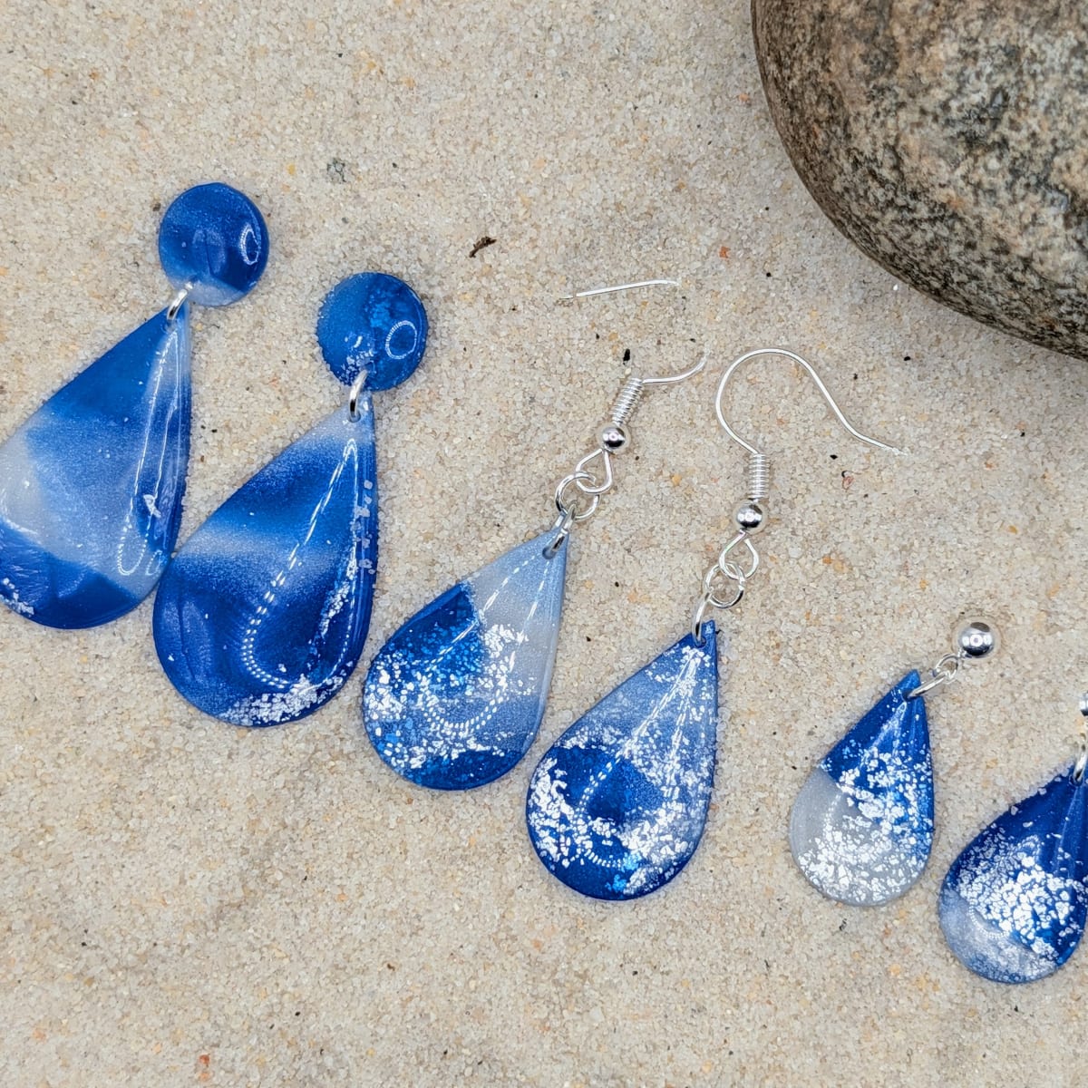 Blue Teardrop Earrings, Lightweight Polymer Clay Dangles