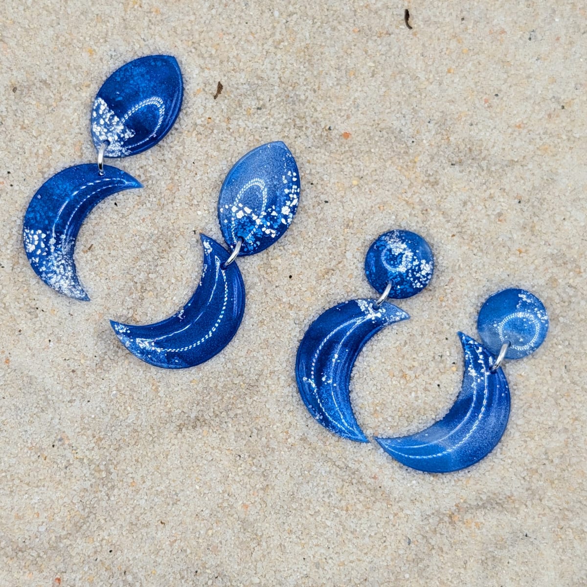 Celestial Blue Moon Earrings, Lightweight Polymer Clay Dangles with Hypoallergenic Studs