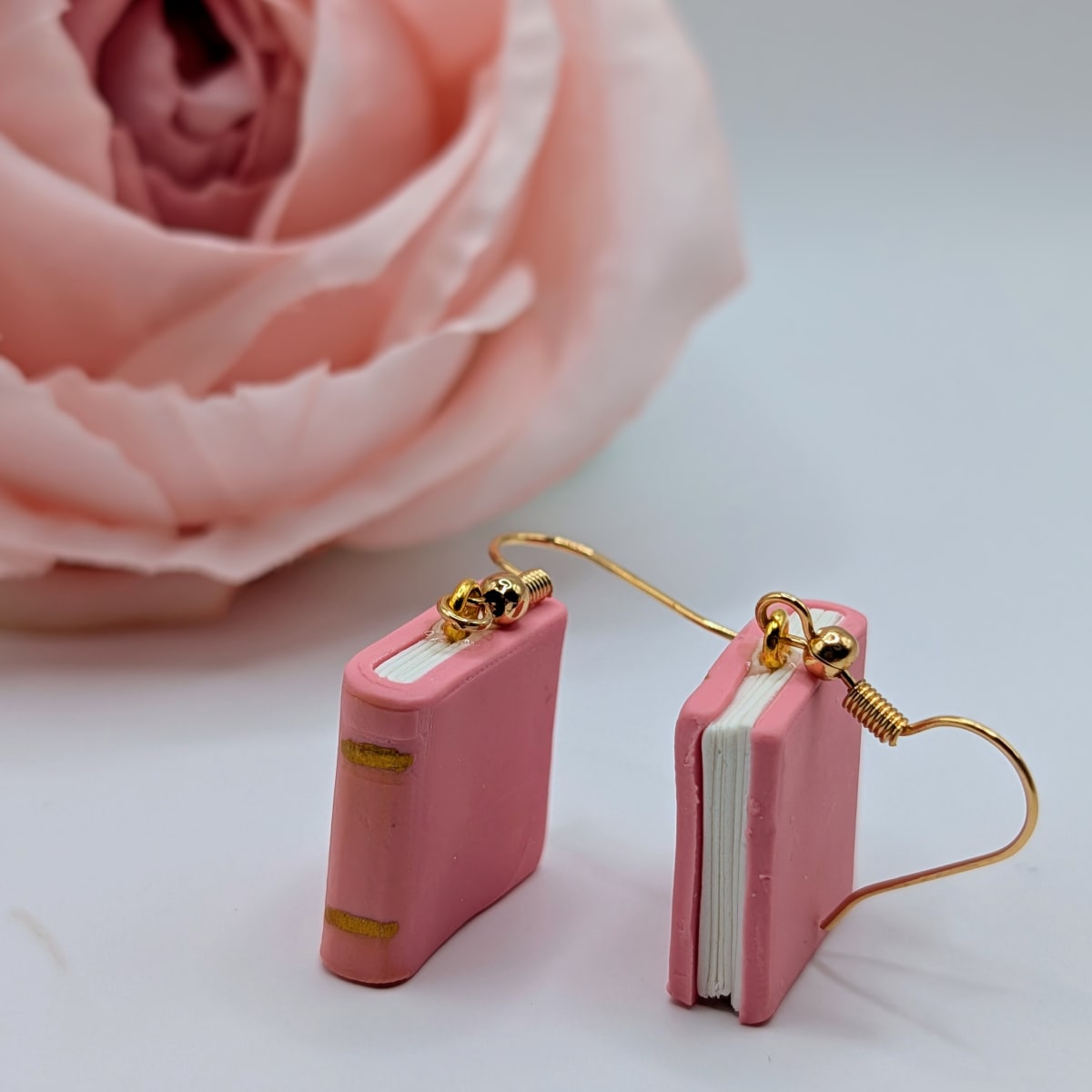 Pink Book Earrings, 18k Gold Plated, Literary Jewelry