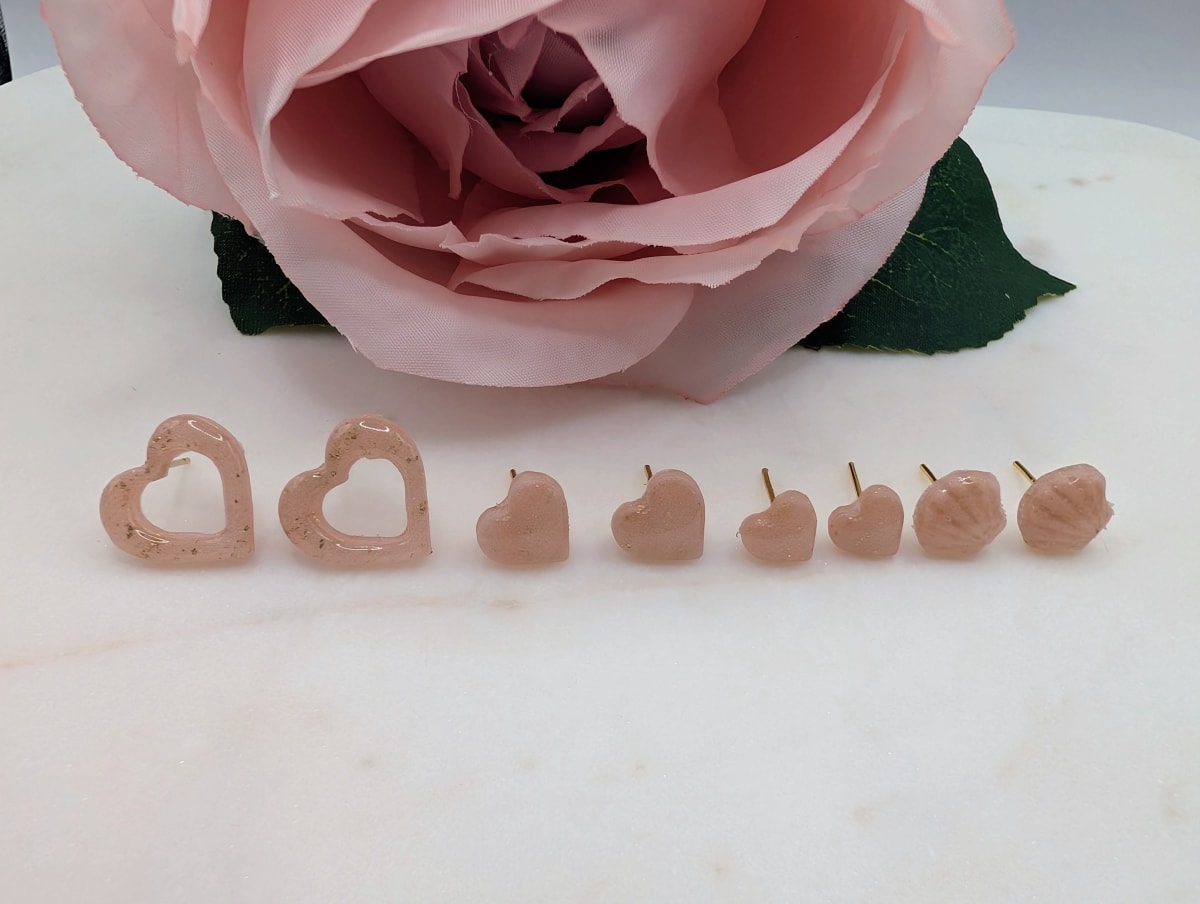 Rose Gold Stud Earrings, Translucent Polymer Clay Studs
