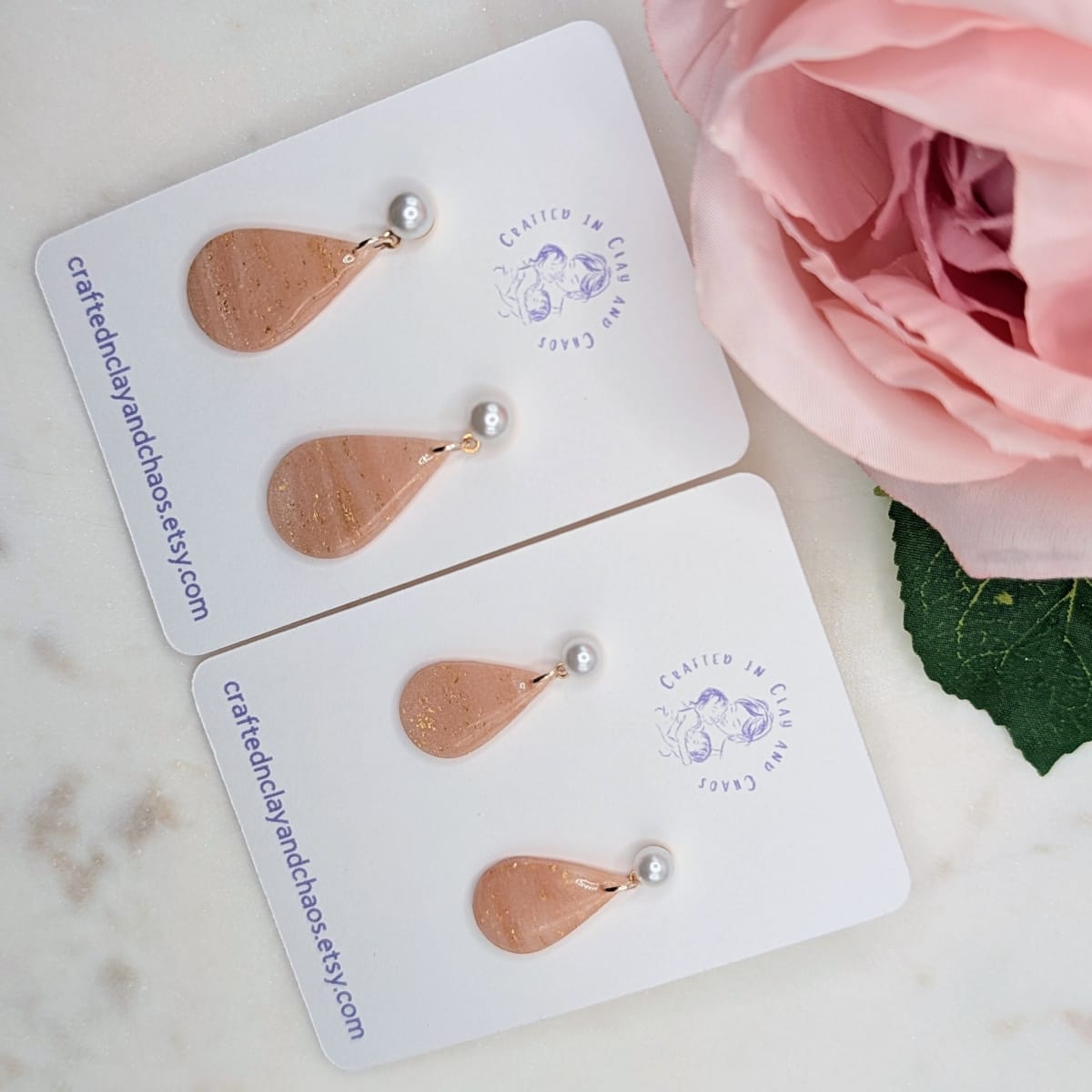 Rose Gold Teardrop Earrings, Translucent Polymer Clay Earrings, Lightweight Hypoallergenic Nickel Free Minimal Jewelry