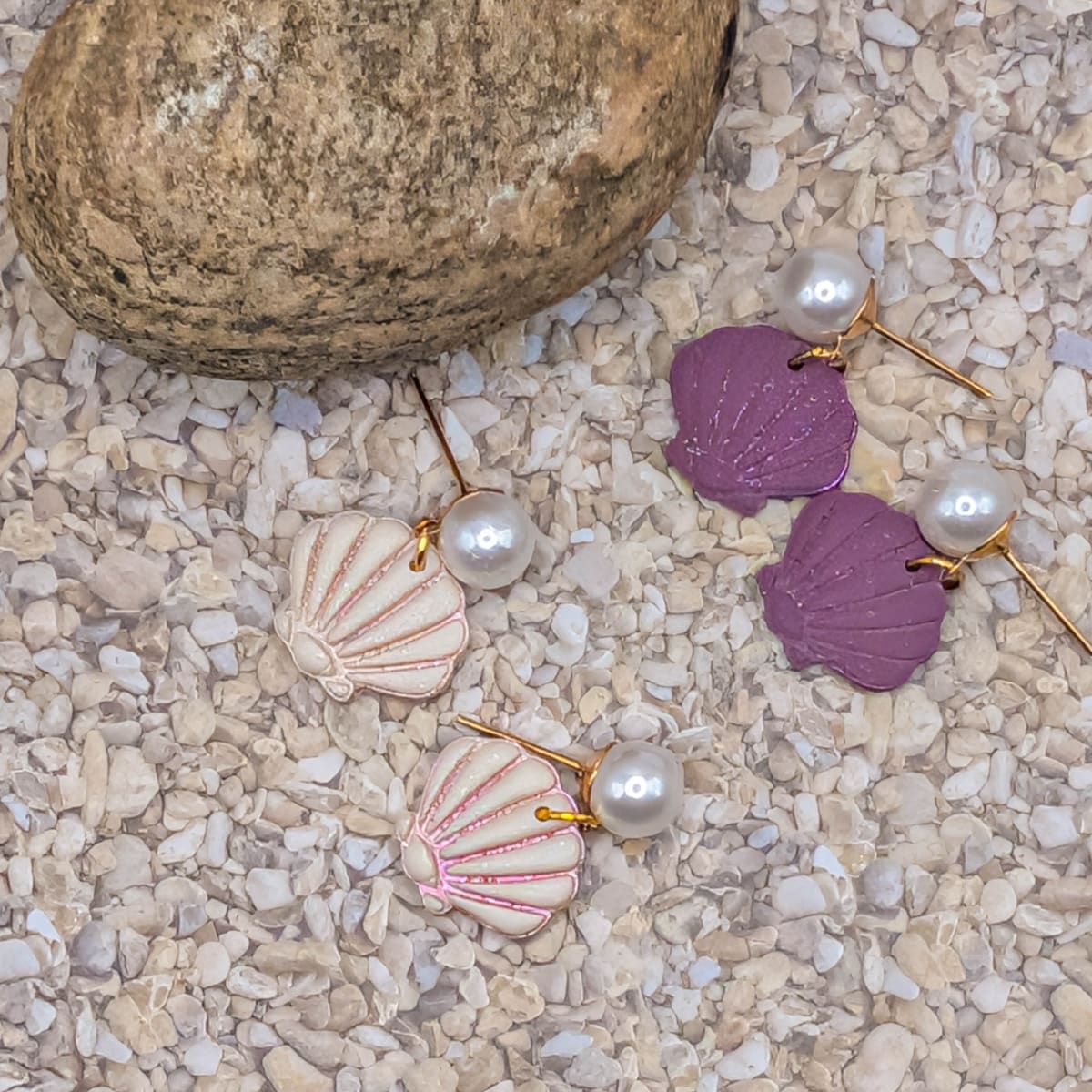 Pearl Shell Stud Earrings with Gold Plated Posts