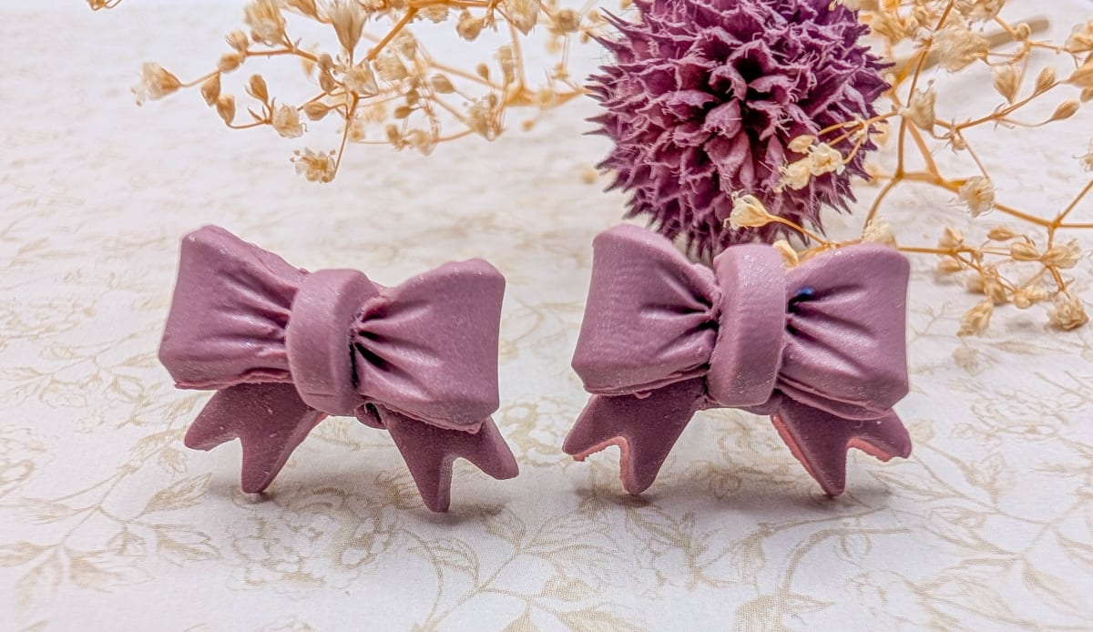 Minimalist Polymer Clay Bow Stud Earrings in Sage Green or Mauve