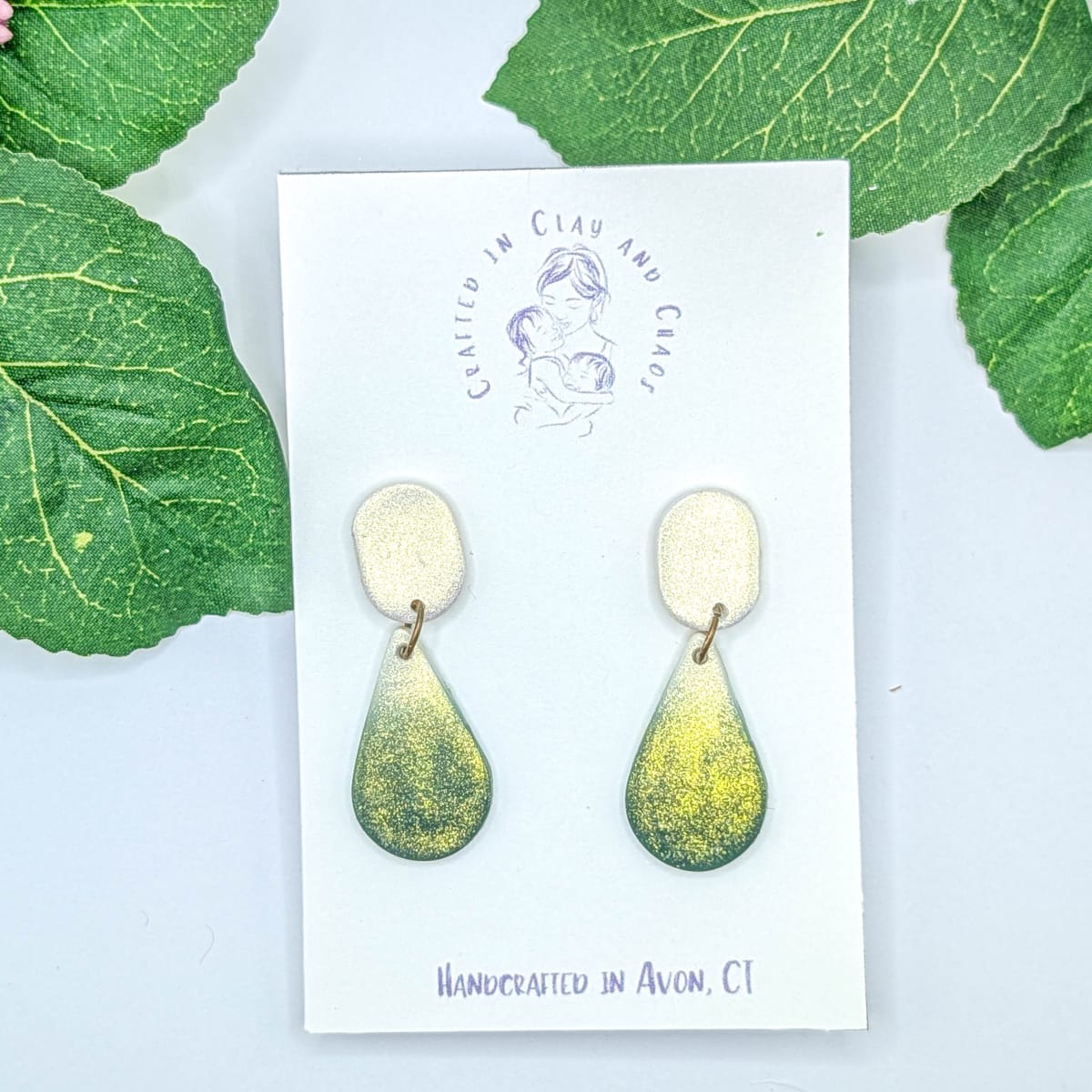 Lightweight Polymer Clay Teardrop Earrings, Handmade Minimal Shimmer Dangles