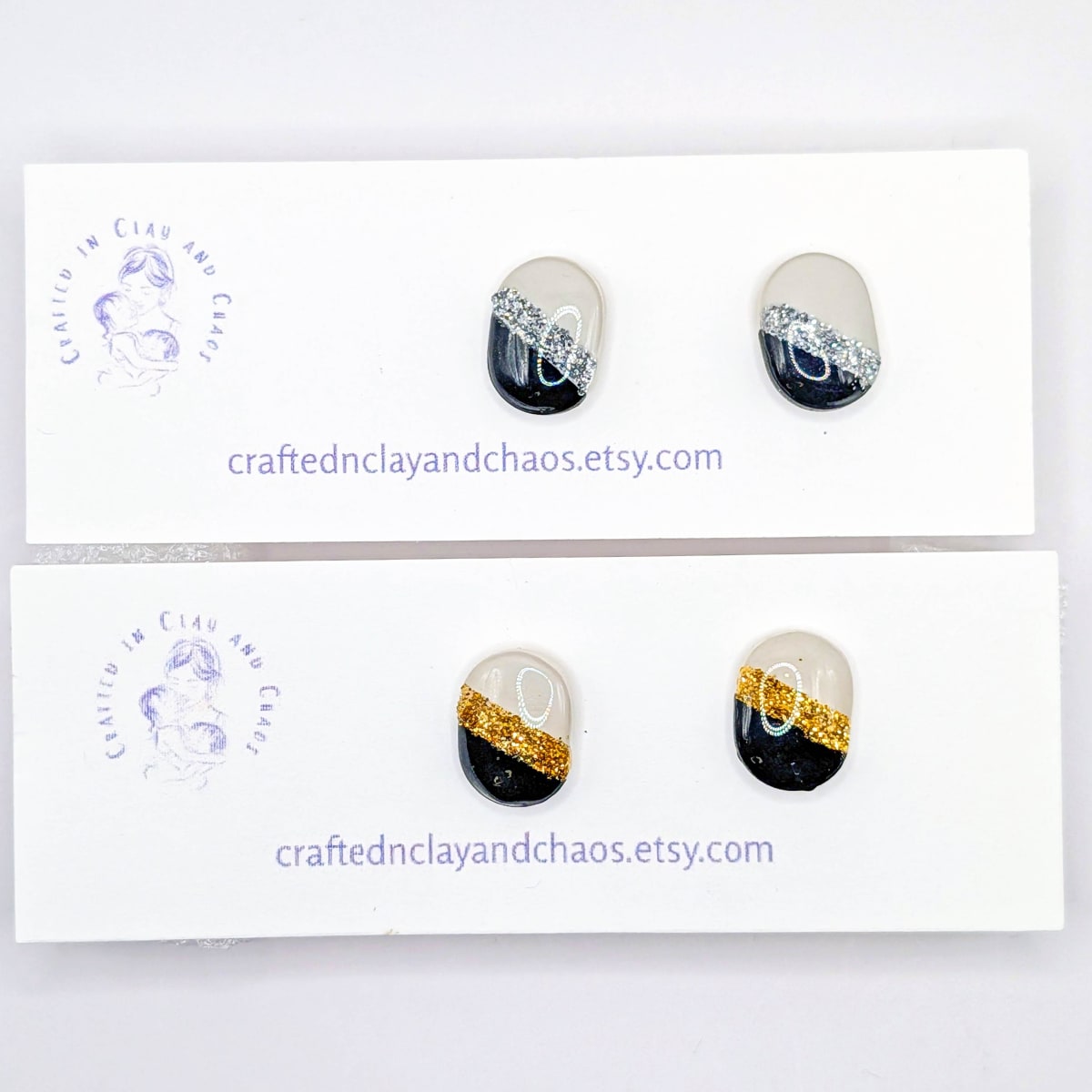 Minimalist Glitter Stud Earrings: Lightweight Polymer Clay Domed Design in Gold or Silver