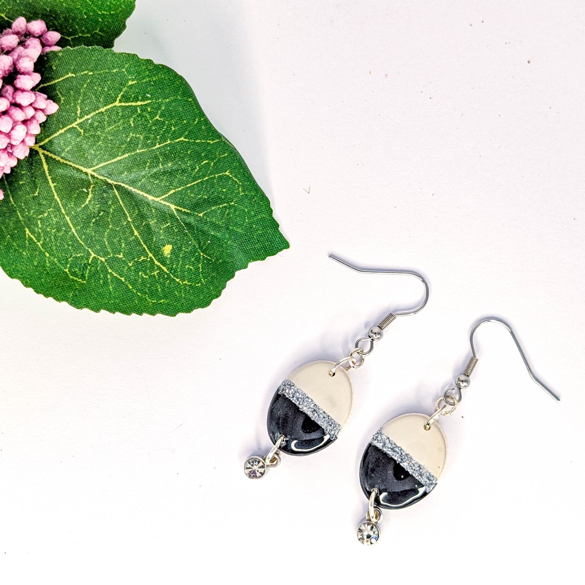 Black White Glitter Earrings