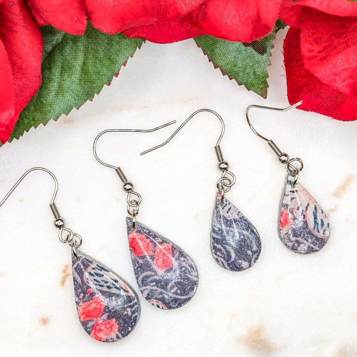 Floral Polymer Clay Dangle Earrings, Hypoallergenic Stainless Steel