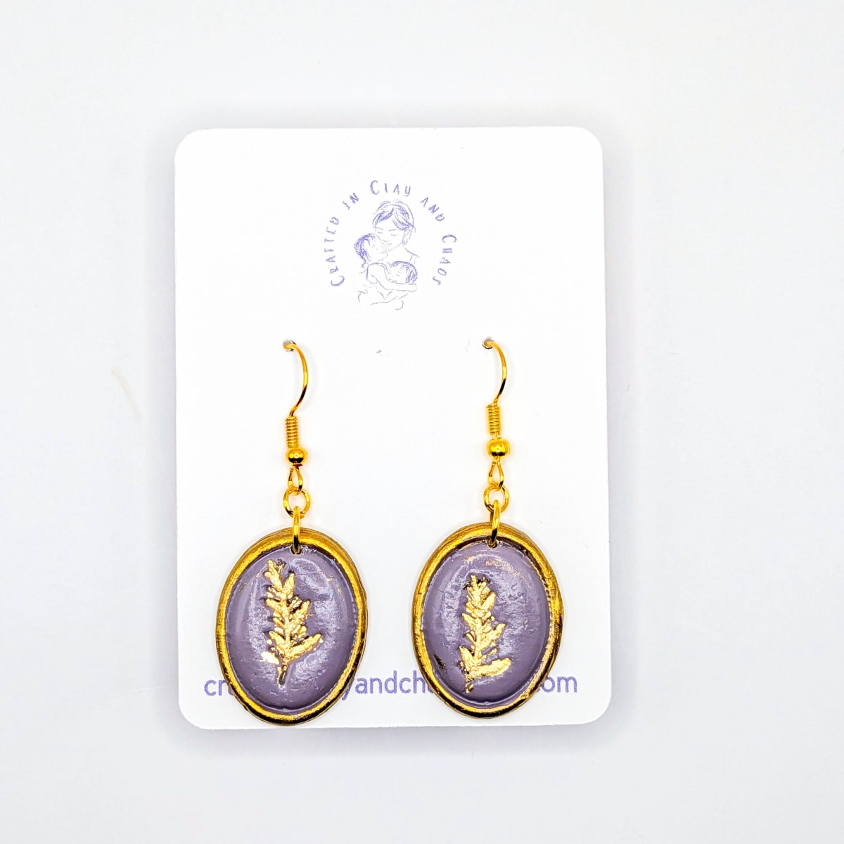Handmade Polymer Clay Botanical Earrings, Gold Leaf Imprint