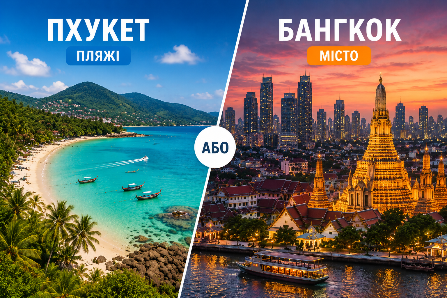 Phuket (пляжі) або Bangkok (місто)