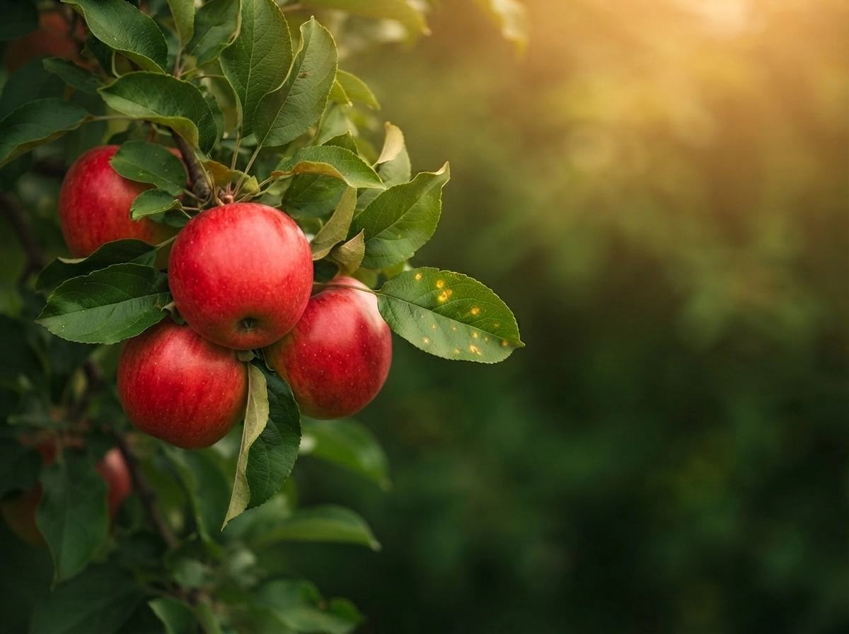 Healthy apple tree with red apples