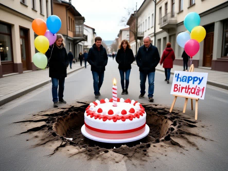 Bulgaristan'da Yol Çukuruna Altı Aylık Doğum Günü Kutlaması: Vatandaşlardan İlginç Protesto