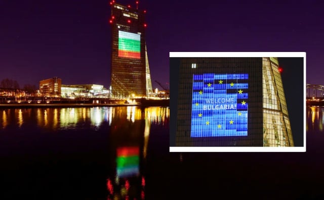 “Hoş Geldiniz Bulgaristan” Avrupa'nın Kabulü Öncesinde Frankfurt'taki ECB Genel Merkezini Aydınlatıyor