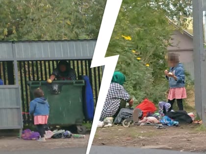 «Кормит из помойки»: в Ярославле заметили копошащимися в мусорке женщину с ребенком