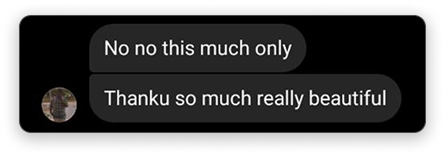 Customer feedback screenshot