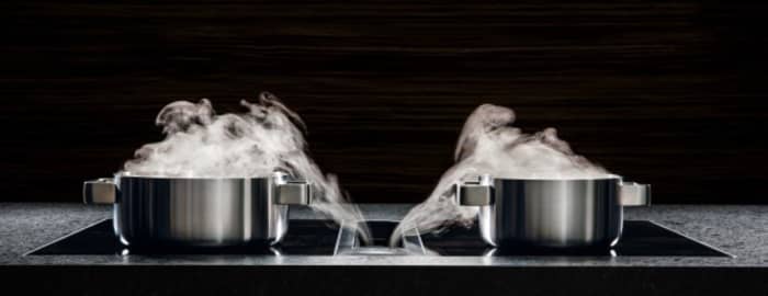 A hood that does not need to be raised. The ultimate solution for invisible open kitchens. Example 1.