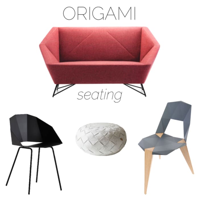 Moodboard of seating with origami-inpired design. Moodboard of seating with origami-inpired design.