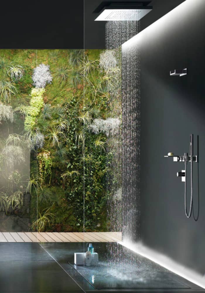 Modern shower with full-height garden wall design on the side wall. Modern shower with full-height garden wall design on the side wall.