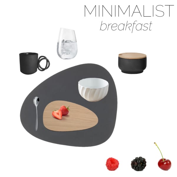 Mood board of a minimalist table setting for breakfast. Mood board of a minimalist table setting for breakfast.