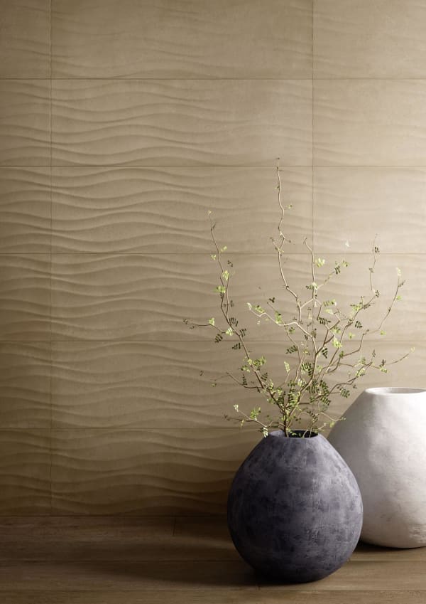 Tiles with wavy texture, a great example of biophilic design. Tiles with wavy texture, a great example of biophilic design.