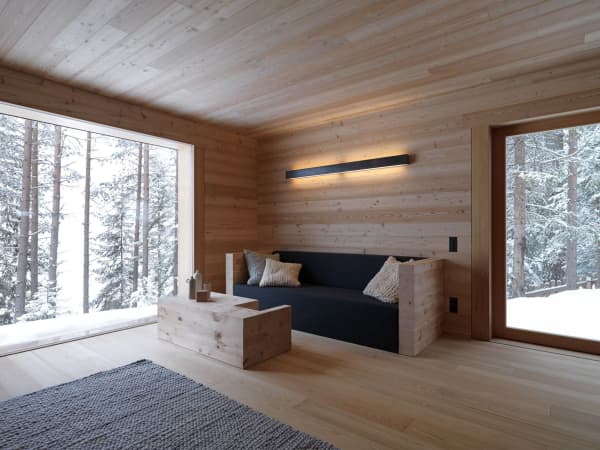 Wood panelling on floor and wall, great inspiration for a biophilic design. Wood panelling on floor and wall, great inspiration for a biophilic design.