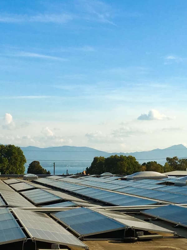 Solar panels on the roof of IKEA's Aubonne, a champion store for sustainability.