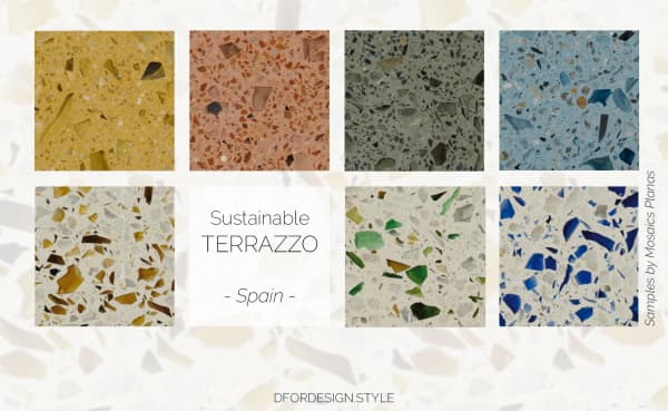 Recycled glass terrazzo samples.