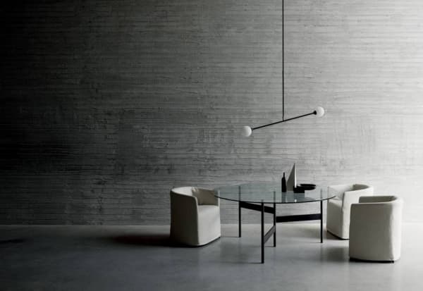 Sculptural minimalist dining room.