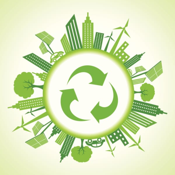 Diagram of circulating resources arounf the worlds in a circular economy.