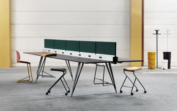 Removable desk dividers with integrated charging station.