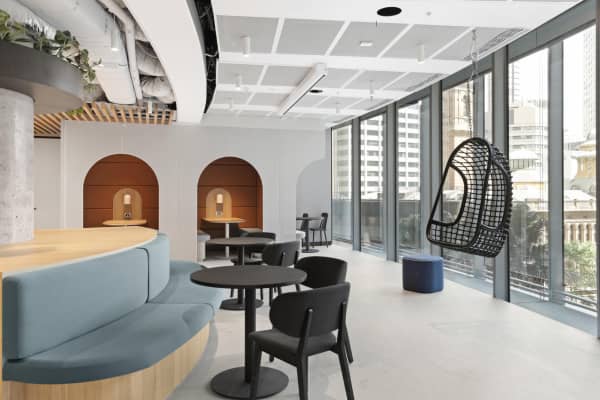 Common office area with a prevalence of curved lines in the design.