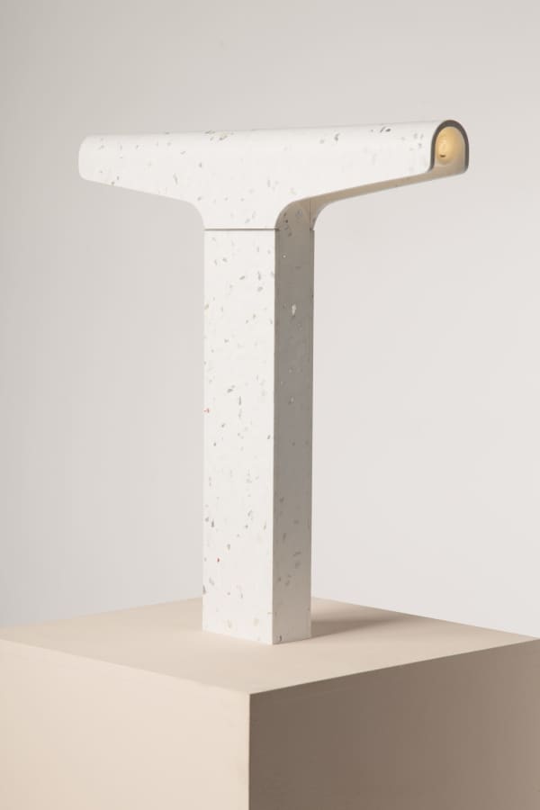Recycled plastic lamp winning the Guiltess Plastic Prize: one of the plastic recycling initiatives presented at Milan Design Week.