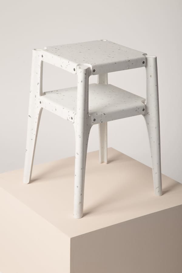 Recycled plastic stool winning the Guiltess Plastic Prize: one of the plastic recycling initiatives presented at Milan Design Week.