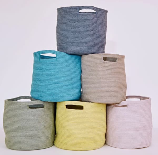 Fabric baskets made of plastic bottles.