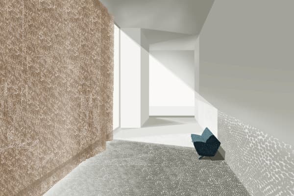 A sheet of Claything used as floor to ceiling room divider.
