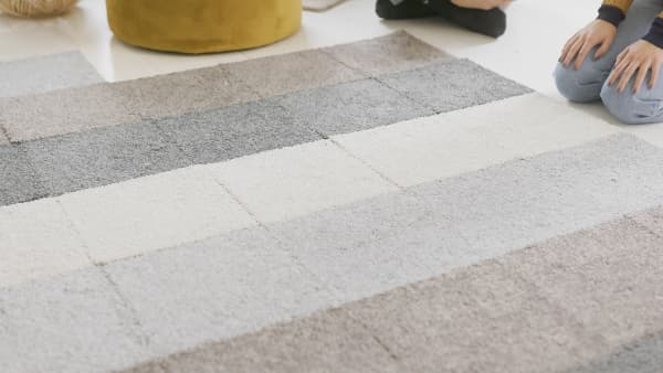 Close up view of the modular rug tiles.