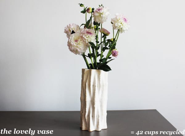 The Lovely vase, made upcycling 42 coffee cups.