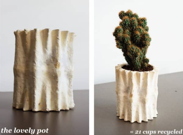 The Lovely pot, made upcycling 21 coffee cups.