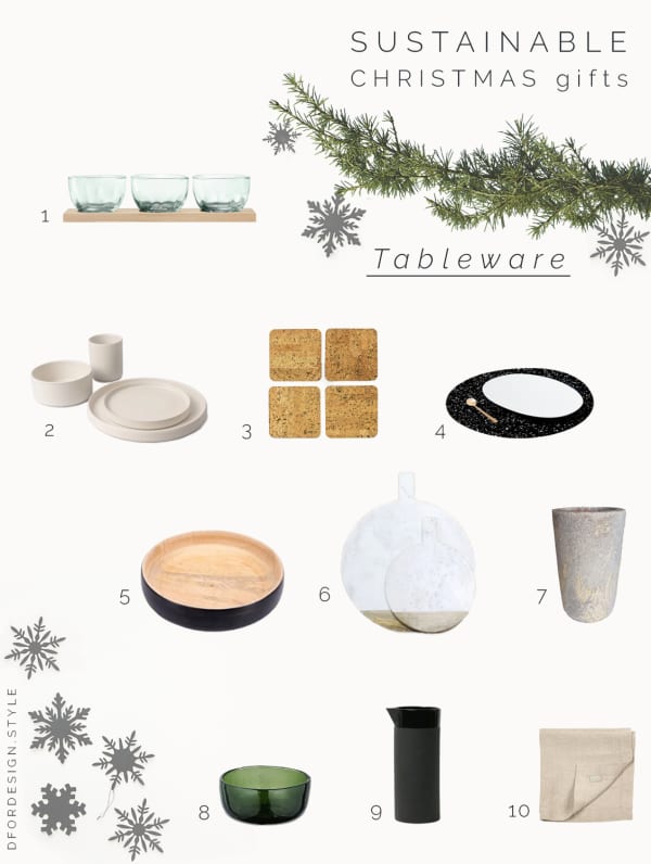 Moodboard showing 10 tableware gift ideas.