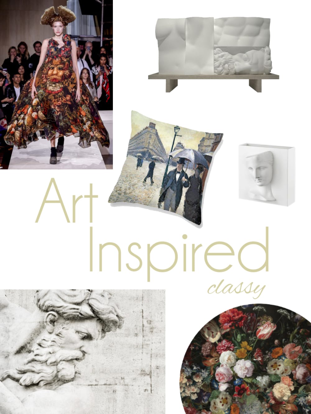 Art-inspired classy mood board: a selection of furniture and accessories.<span class="sr-only"> (opened in a new window/tab)</span>