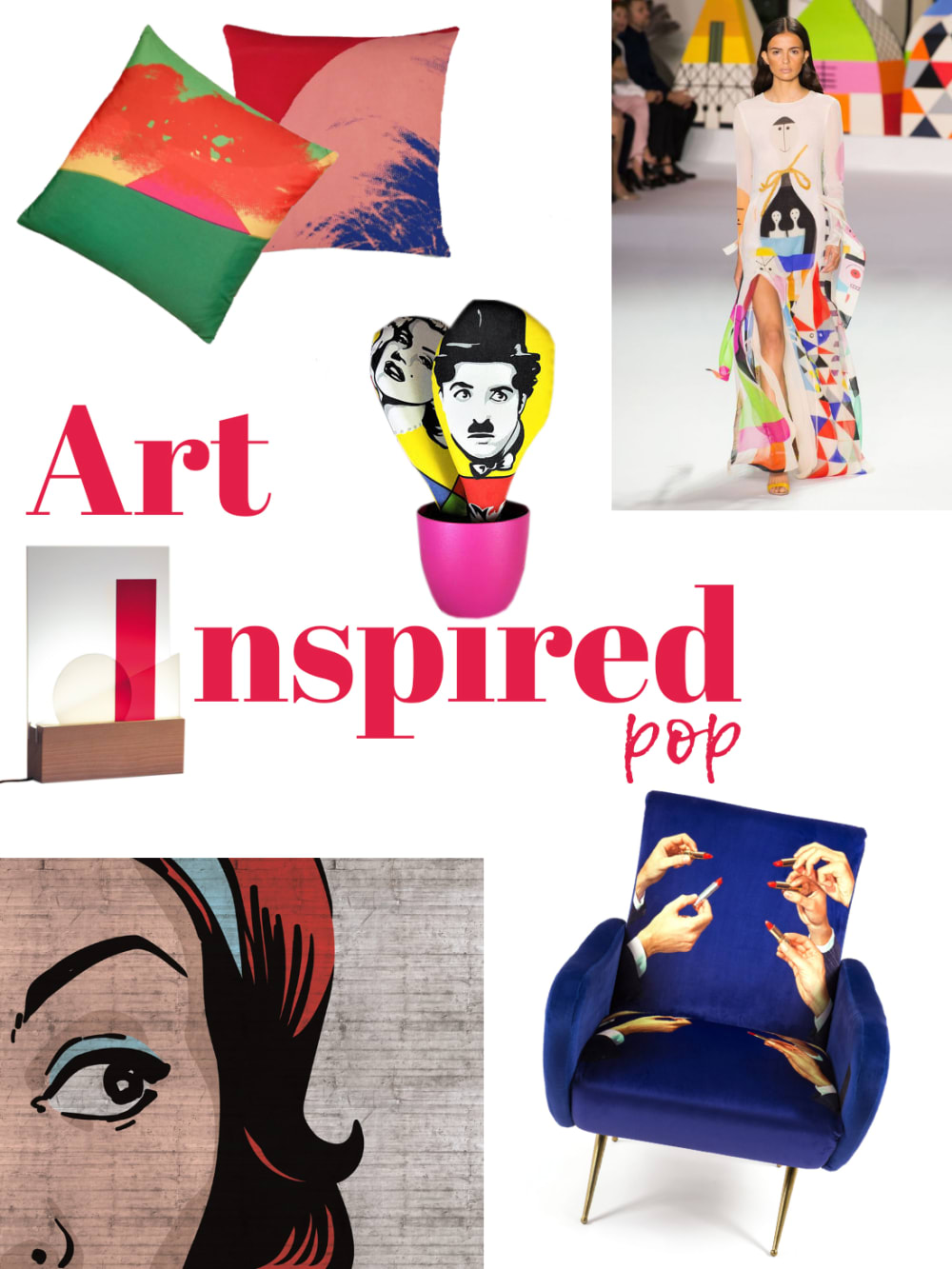 Art-inspired pop mood board: a selection of furniture and accessories.<span class="sr-only"> (opened in a new window/tab)</span>