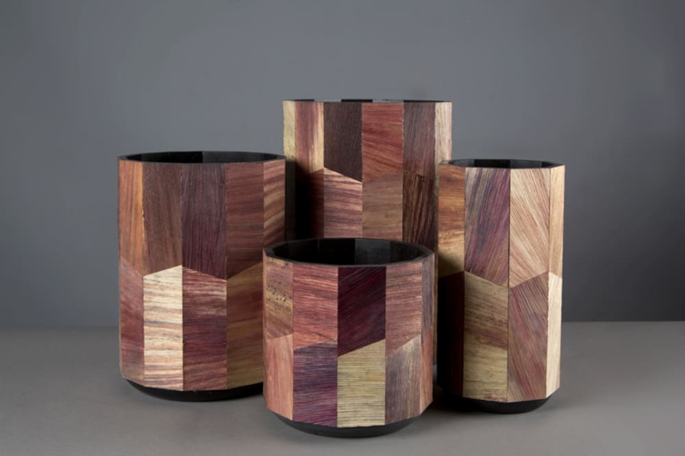 Vases made of Totomoxtle, a corn husk-based biomaterial.<span class="sr-only"> (opened in a new window/tab)</span>