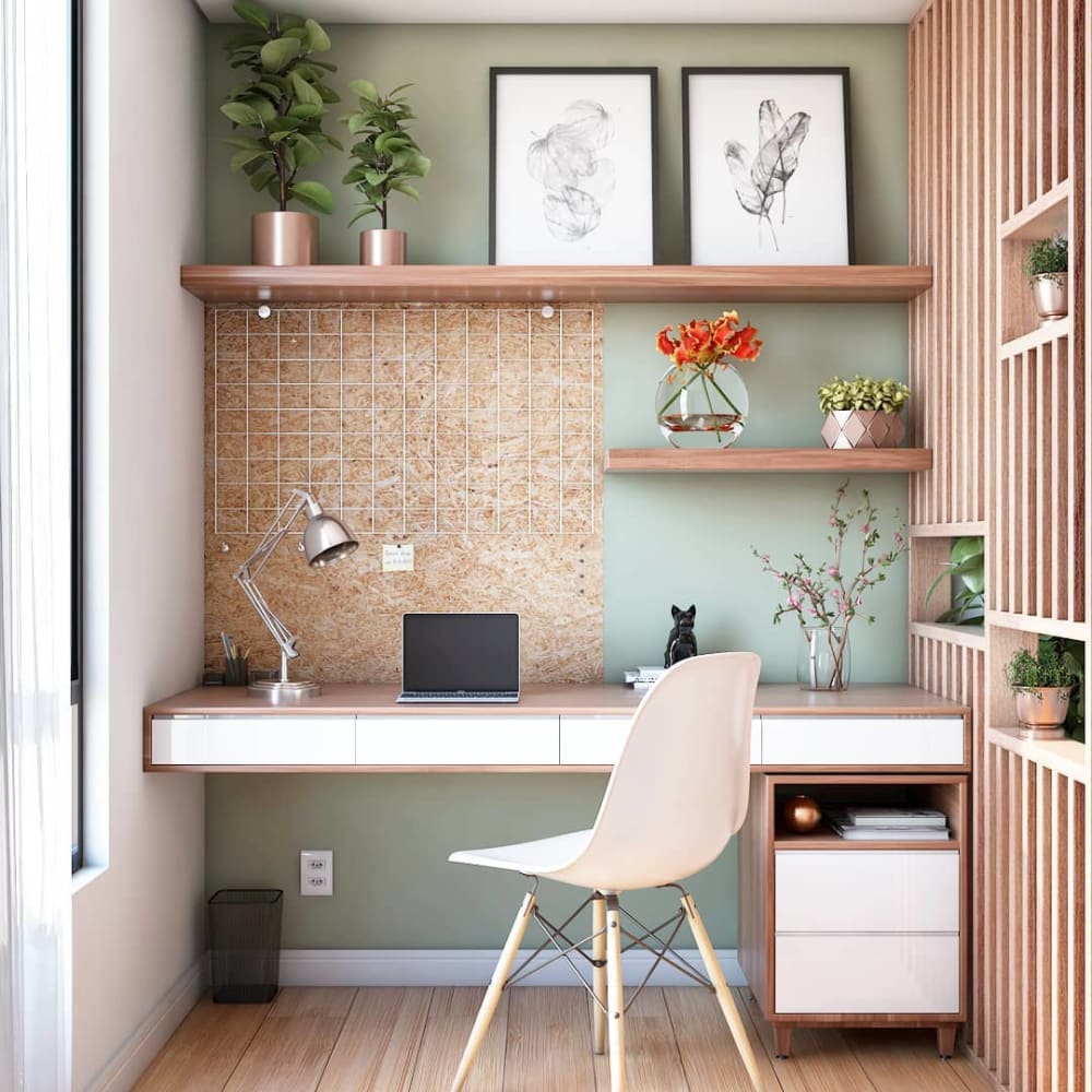 Home office shielded with a wooden partition.<span class="sr-only"> (opened in a new window/tab)</span>