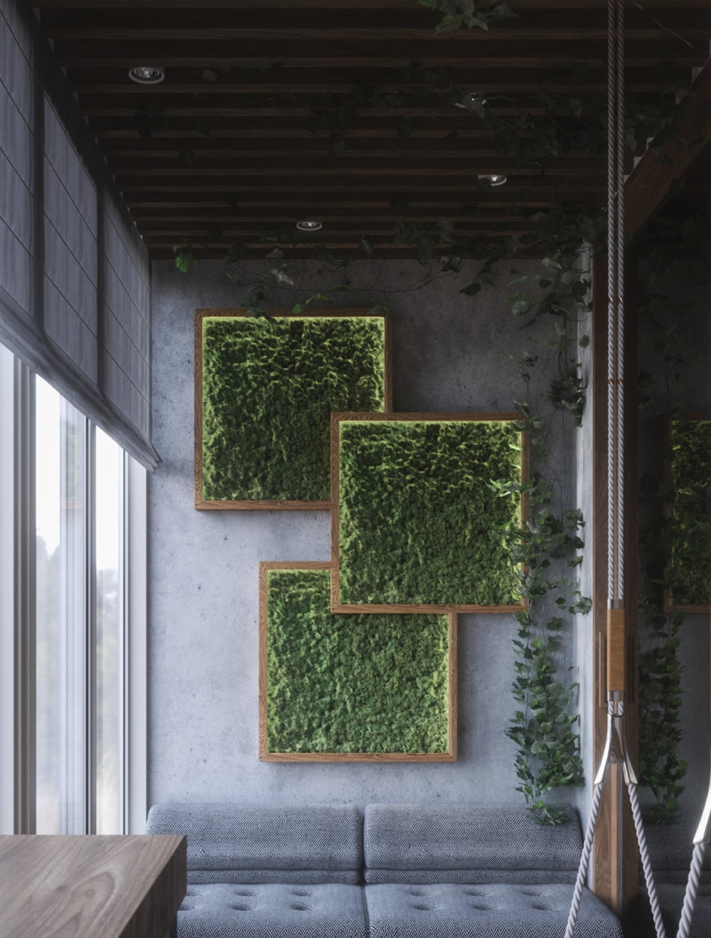 Wood wall with greenery insets.<span class="sr-only"> (opened in a new window/tab)</span>