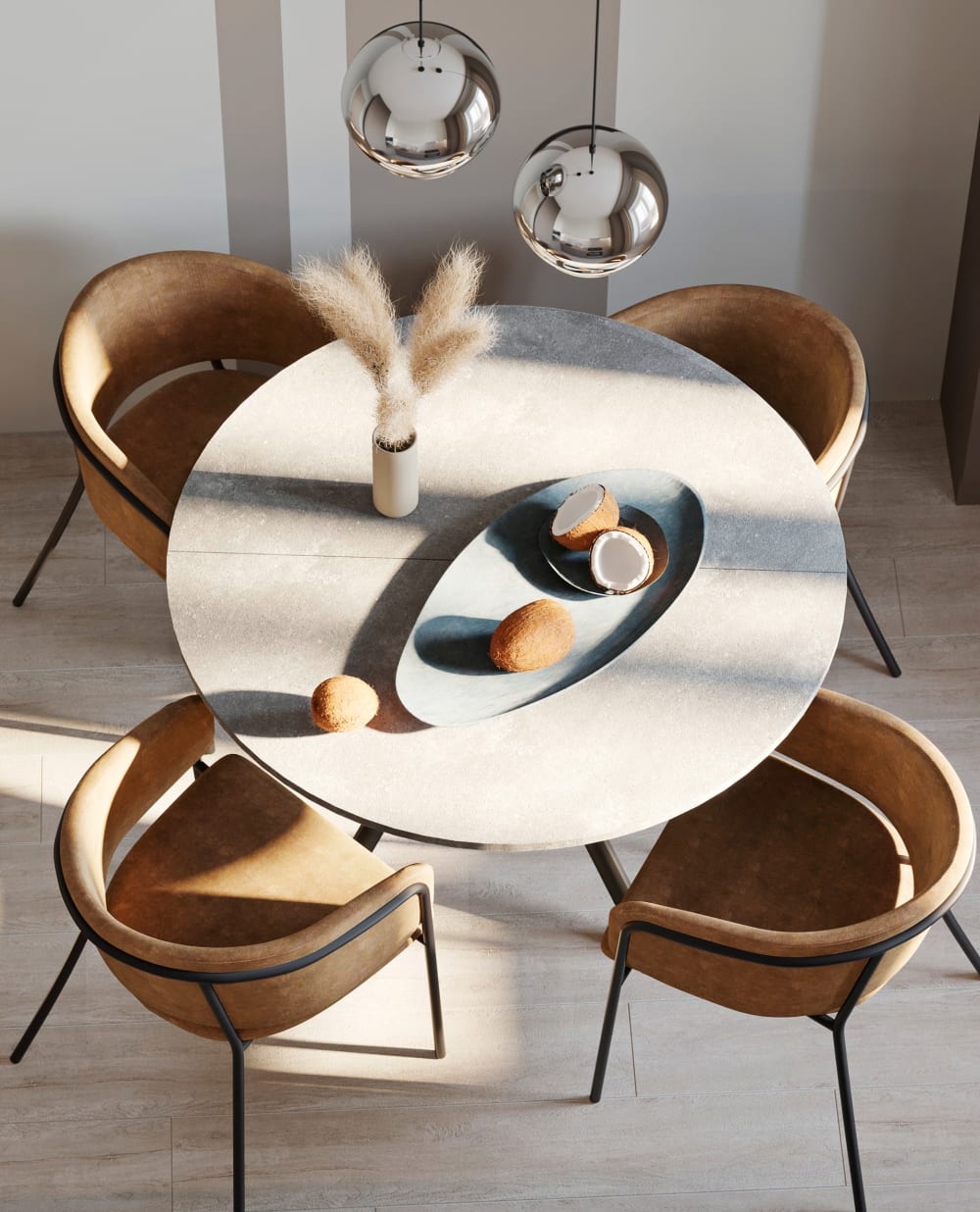 A dining table with coconuts used as décor.<span class="sr-only"> (opened in a new window/tab)</span>