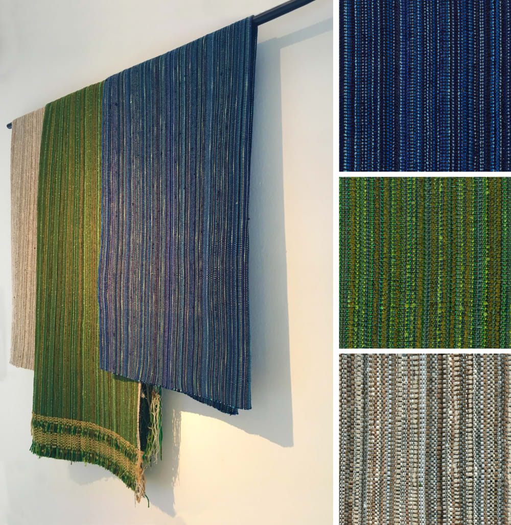 Photo of Mixtape, a textile made of recycled fabrics and cassette tape.<span class="sr-only"> (opened in a new window/tab)</span>