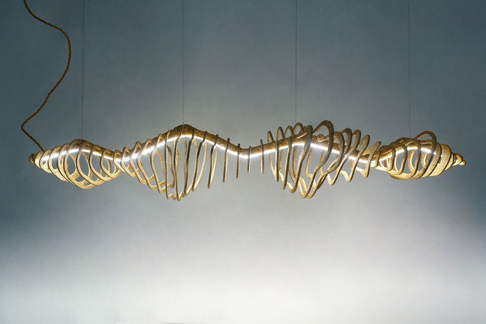 Circular design chadelier made of an organic waste-based biomaterial.<span class="sr-only"> (opened in a new window/tab)</span>