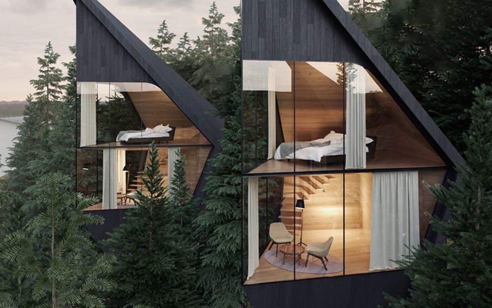 View of the indoor showing the natural materials used and the fully open front view; a perfect example og biophilic design.<span class="sr-only"> (opened in a new window/tab)</span>