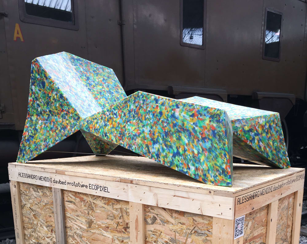 Colorful daybed with a terrazzo finish; one of the plastic recycling design projects joining the Guiltless Plastic Initiative.<span class="sr-only"> (opened in a new window/tab)</span>